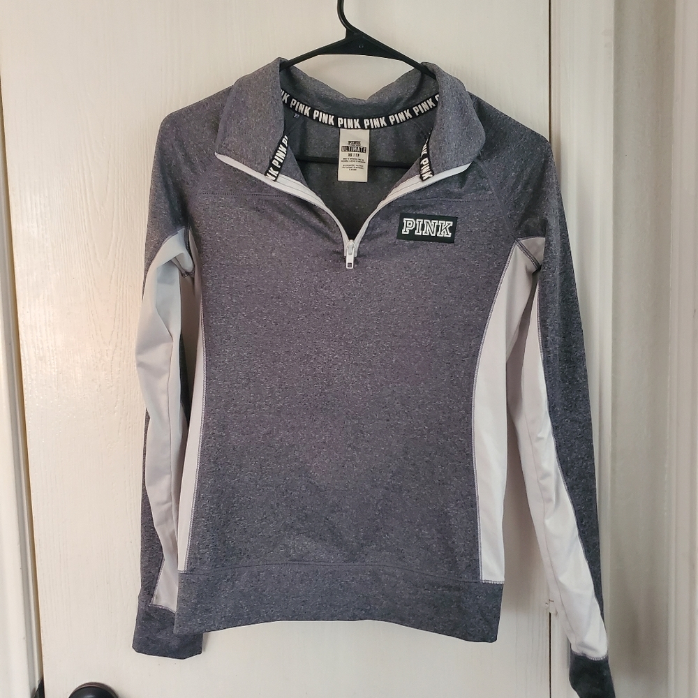 XS Victoria's Secret Pink (Gray) with White Stripes Pullover